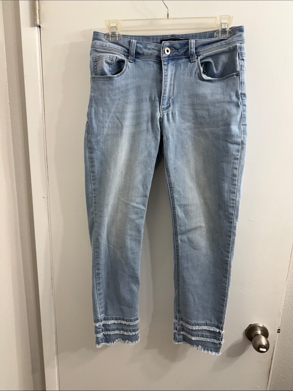 Charlies Light Blue Ankle Crop Jeans with Frayed Trim